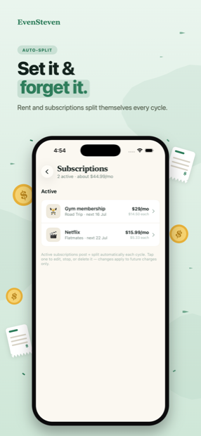 Recurring subscriptions that split automatically